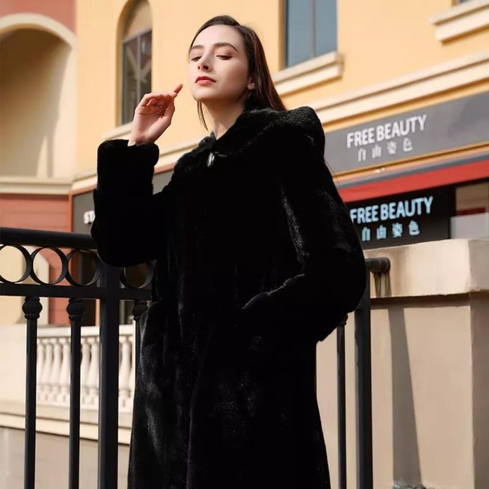 女士休闲保暖宽松真水貂毛皮长袖大衣